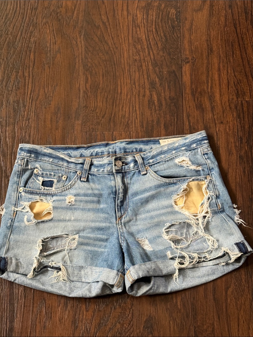 rag & bone Light Blue Distressed Denim Shorts